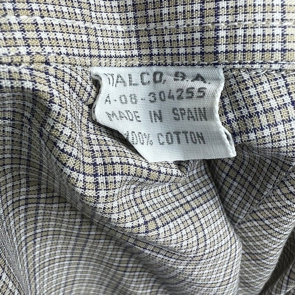 Ermenegildo Zegna Tan Blue Plaid Check Button Down Size S 39 15 1/2 - Picture 13 of 14